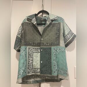 Amiri Bandana Print Silk Button Up Shirt Green Size S